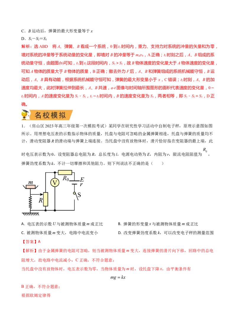 秘籍02弹簧热点问题-备战2023年高考物理抢分秘籍（新高考专用）（原卷版）_4.2025物理总复习_2023年新高复习资料_备战2023年高考物理抢分秘籍（新高考专用）