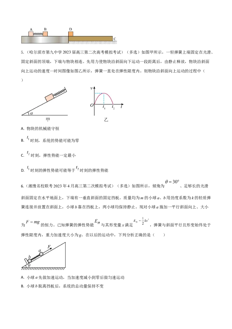 秘籍02弹簧热点问题-备战2023年高考物理抢分秘籍（新高考专用）（原卷版）_4.2025物理总复习_2023年新高复习资料_备战2023年高考物理抢分秘籍（新高考专用）