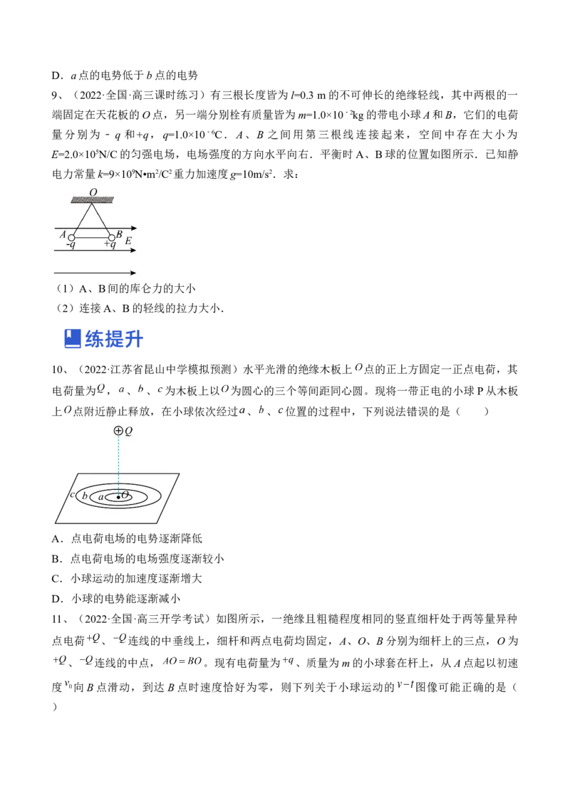 专题7.1　电场力的性质练&mdash;&mdash;2023年高考物理一轮复习讲练测（新教材新高考通用）（原卷版）_4.2025物理总复习_2023年新高复习资料_一轮复习