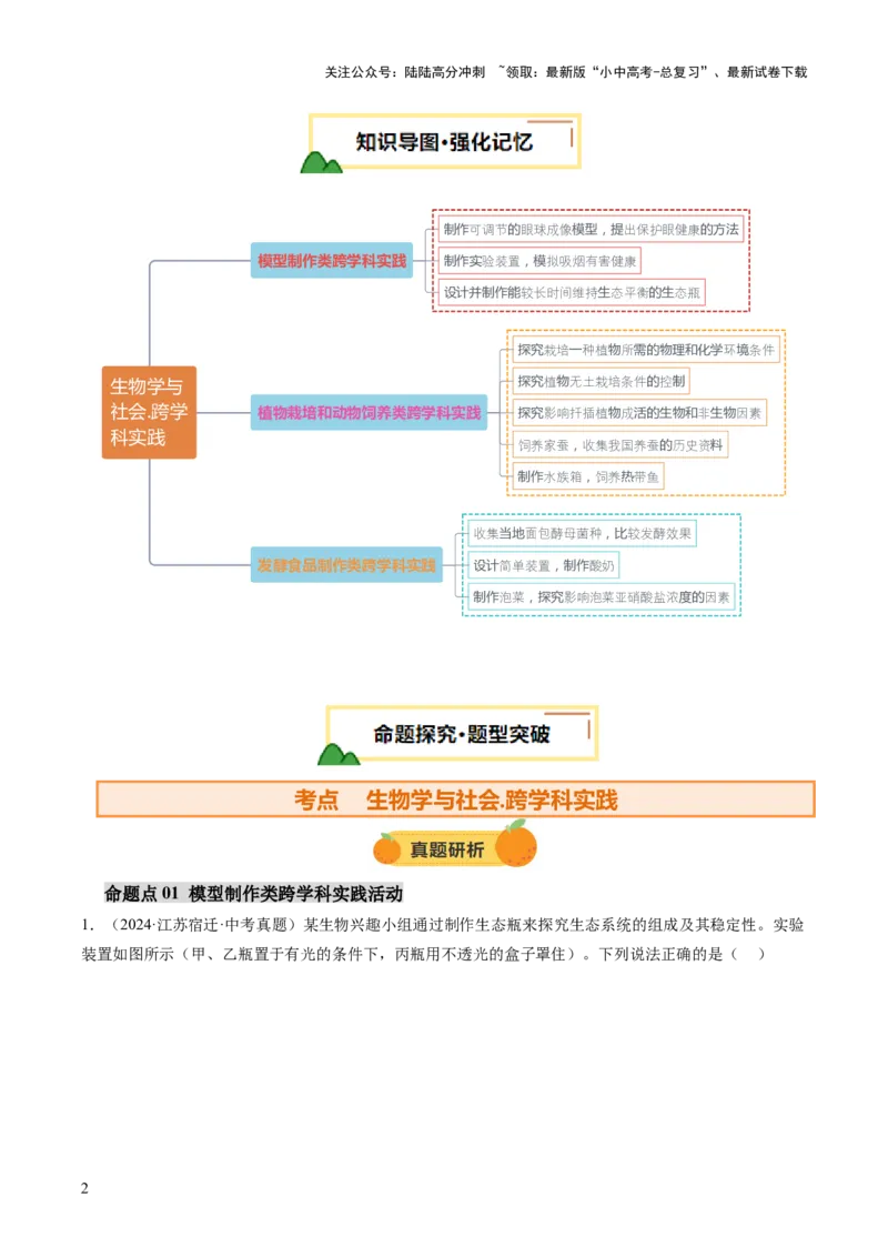 主题七生物学与社会.跨学科实践（讲练）（解析版）_02中考总复习（2026版更新中）_08-生物-中考总复习_2025中考复习资料_2025中考二轮课件ppt+讲义+练习生物_讲义+练习
