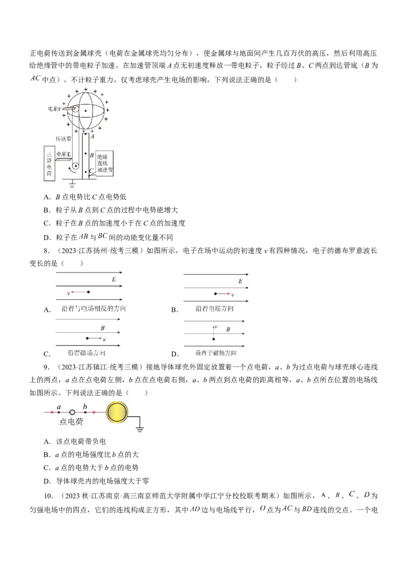 押江苏卷7题电场（原卷版）_4.2025物理总复习_2024年新高考资料_5.2024三轮冲刺_备战2024年高考物理临考题号押题（江苏卷）322751514