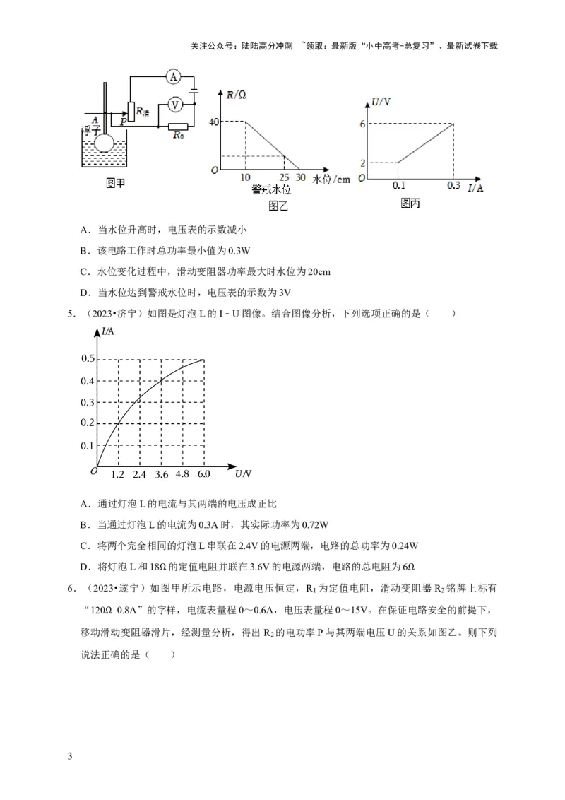 图像题05电功率、焦耳定律（原卷版）_02中考总复习（2026版更新中）_04-物理-中考总复习_2024年中考复习资料_二轮复习_（讲义+练习）2024年中考物理二轮题型专项复习