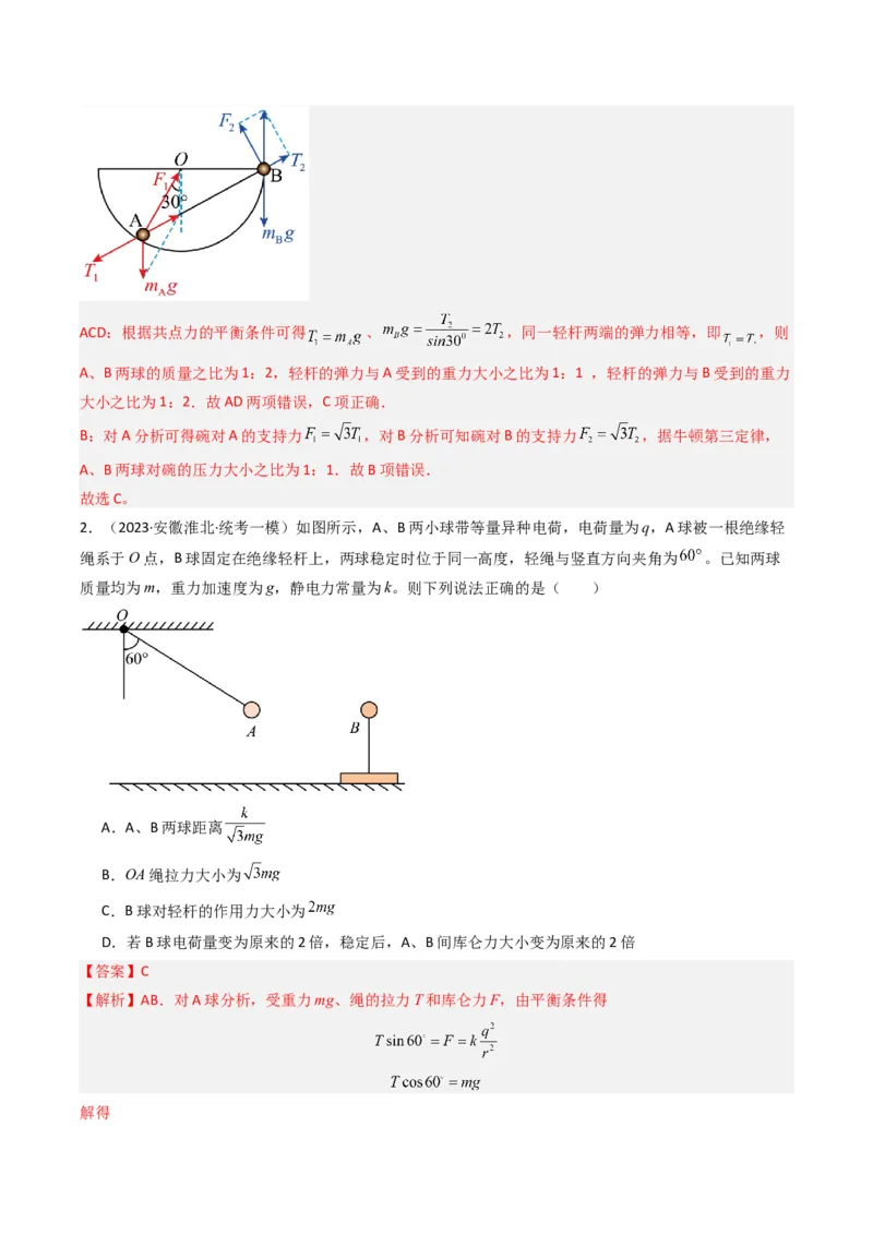 热点02共点力平衡模型（解析版）_4.2025物理总复习_2024年新高考资料_3.2024专项复习_2024年高考物理热点&middot;重点&middot;难点专练（新高考专用）