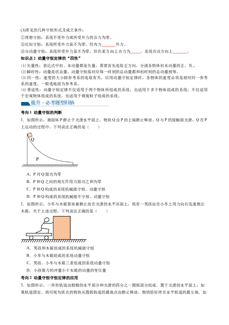 第31讲动量守恒定律及其应用（讲义）（原卷版）_4.2025物理总复习_2024年新高考资料_1.2024一轮复习_2024年高考物理一轮复习讲练测（新教材新高考）_第31讲动量守恒定律及其应用（讲义）