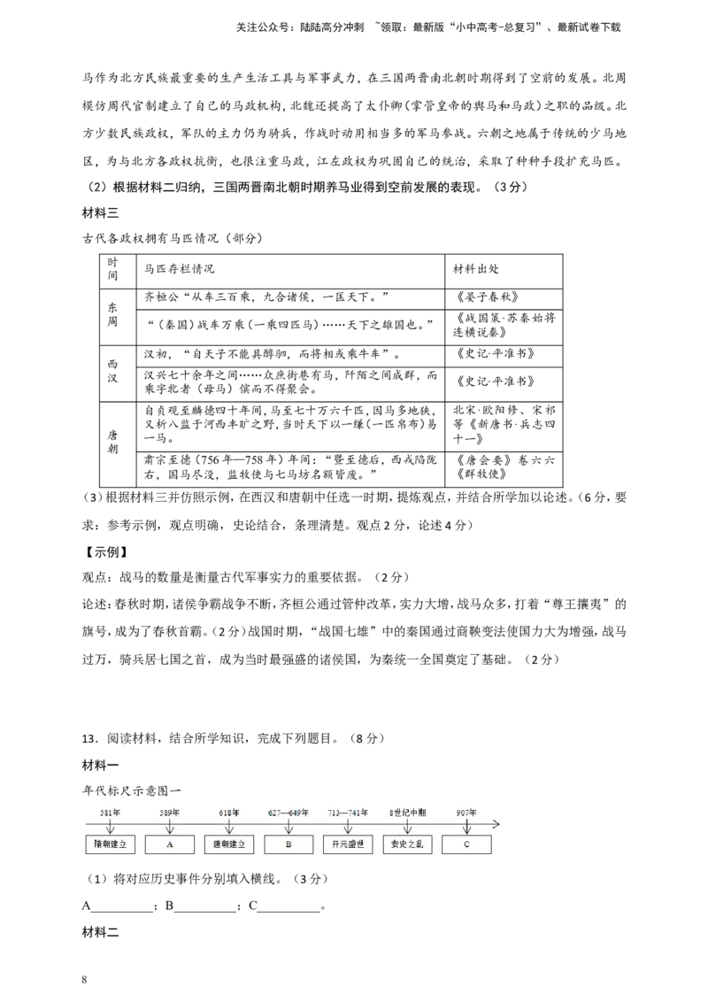 备考2024中考专题6中国古代史（非选择题专练30题）（含答案解析）_02中考总复习（2026版更新中）_06-历史-中考总复习_2024年中考复习资料_二轮复习