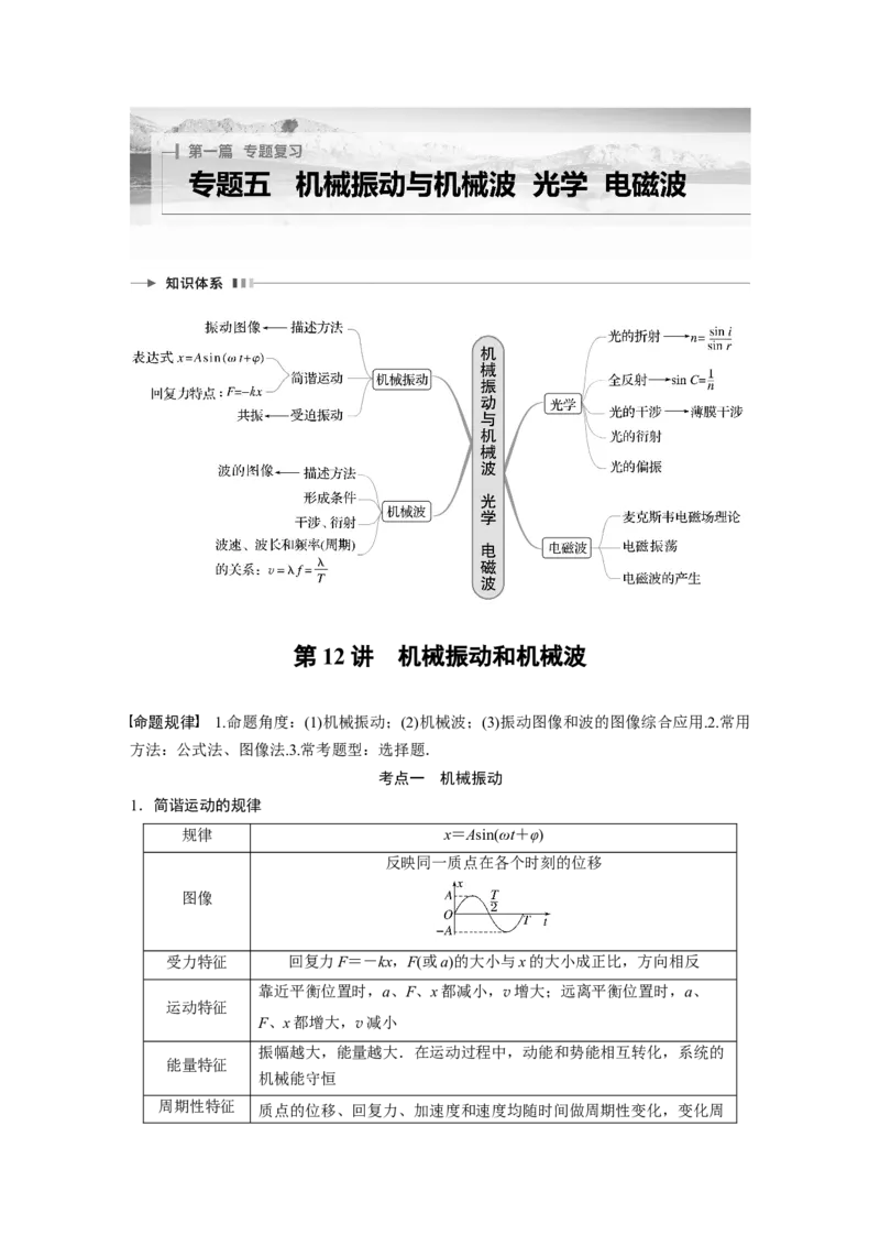 第1部分专题5第12讲　机械振动和机械波_4.2025物理总复习_赠品通用版（老高考）复习资料_二轮复习_2023年高考物理二轮复习讲义+课件（全国版）_学生版_大二轮专题复习讲义