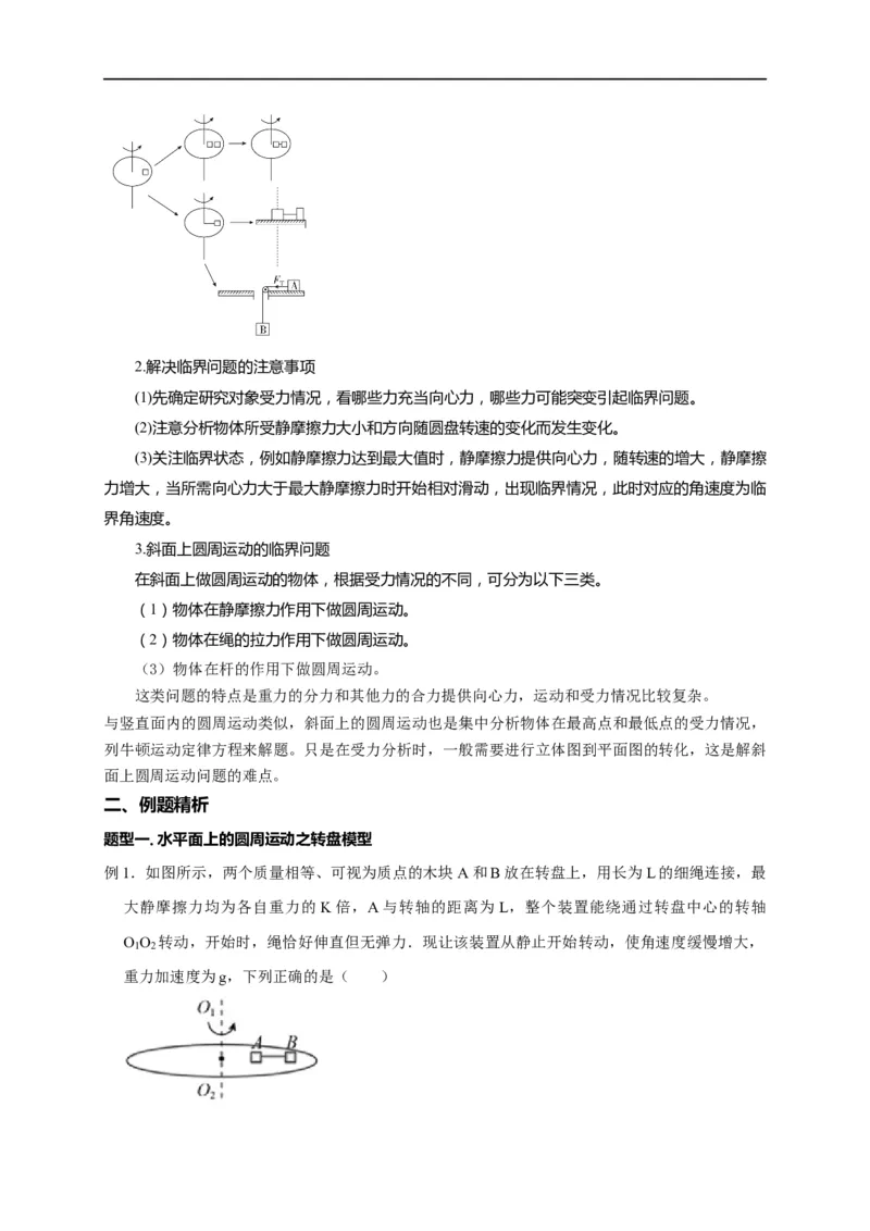 第20讲水平面和斜面上的圆周运动（转盘模型）及其临界问题（原卷版）_4.2025物理总复习_2023年新高复习资料_专项复习_2023届高三物理高考复习101微专题模型精讲精练