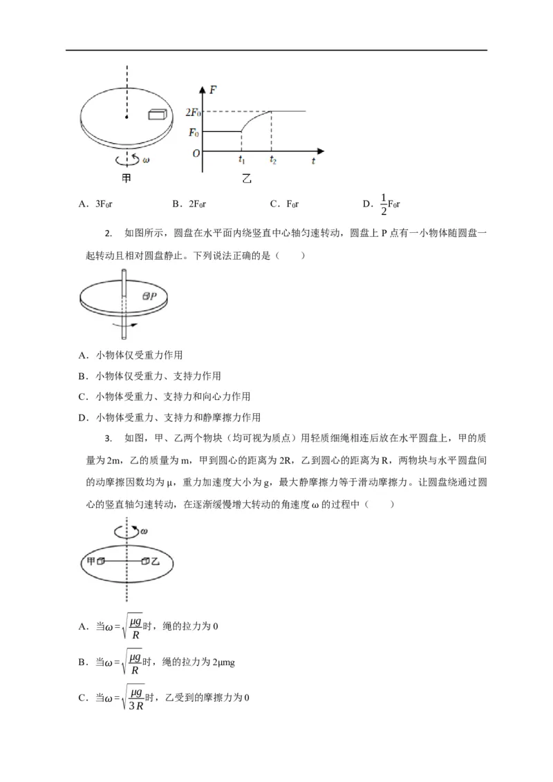 第20讲水平面和斜面上的圆周运动（转盘模型）及其临界问题（原卷版）_4.2025物理总复习_2023年新高复习资料_专项复习_2023届高三物理高考复习101微专题模型精讲精练