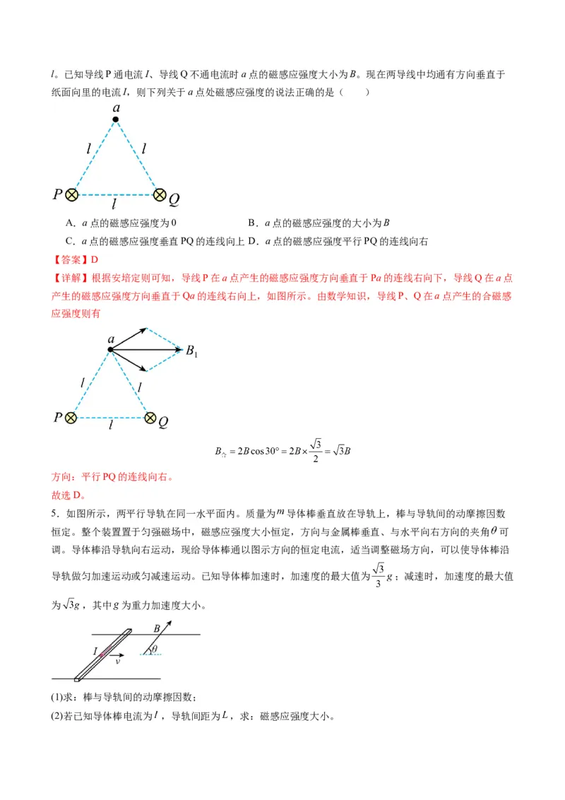 第46讲磁场及其对电流的作用（练习）（解析版）_4.2025物理总复习_2025年新高考资料_一轮复习_2025年高考物理一轮复习讲练测（新教材新高考）