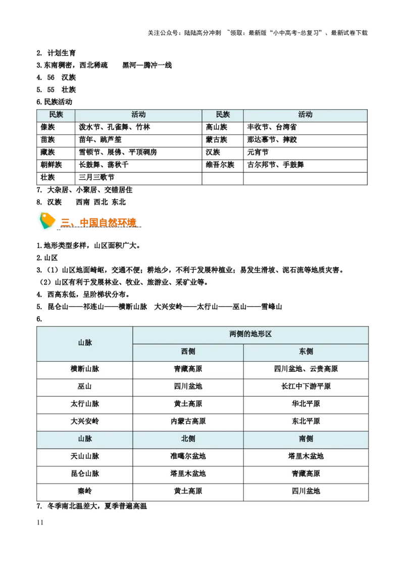 初中地理默写清单（中国地理一）-2025年中考地理知识点梳理_02中考总复习（2026版更新中）_09-地理-中考总复习_2025中考地理复习资料_2025年中考地理知识点_默写清单