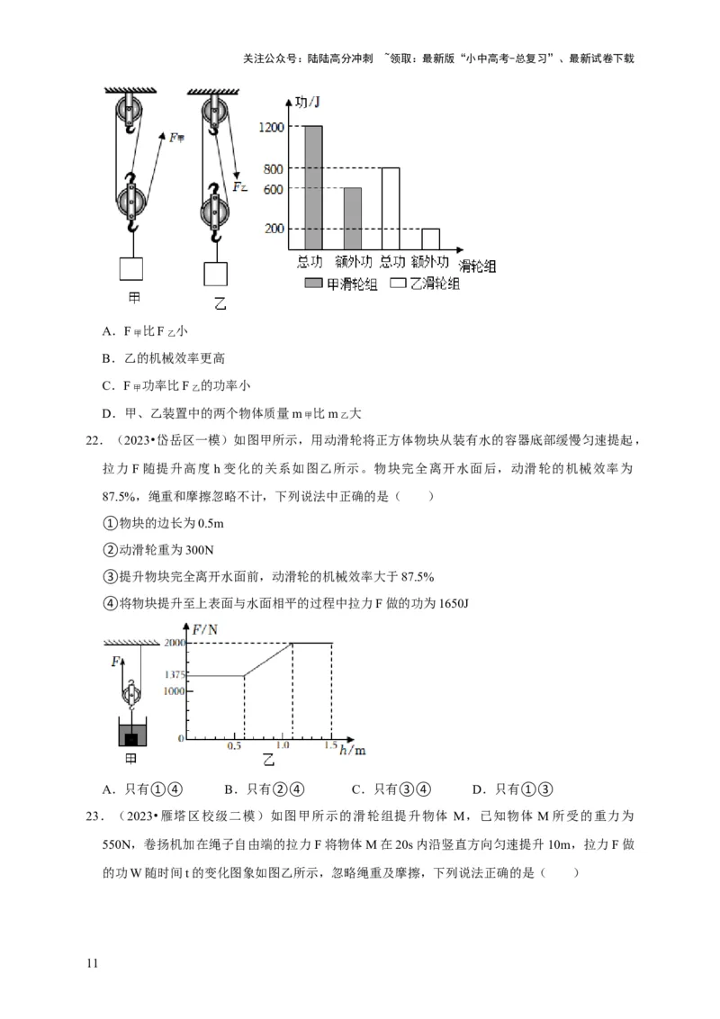 图像题03简单机械、机械效率（原卷版）_02中考总复习（2026版更新中）_04-物理-中考总复习_2024年中考复习资料_二轮复习_（讲义+练习）2024年中考物理二轮题型专项复习