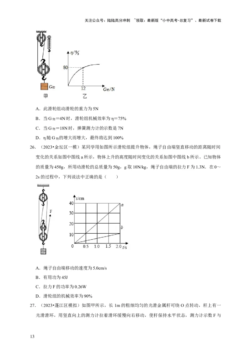 图像题03简单机械、机械效率（原卷版）_02中考总复习（2026版更新中）_04-物理-中考总复习_2024年中考复习资料_二轮复习_（讲义+练习）2024年中考物理二轮题型专项复习