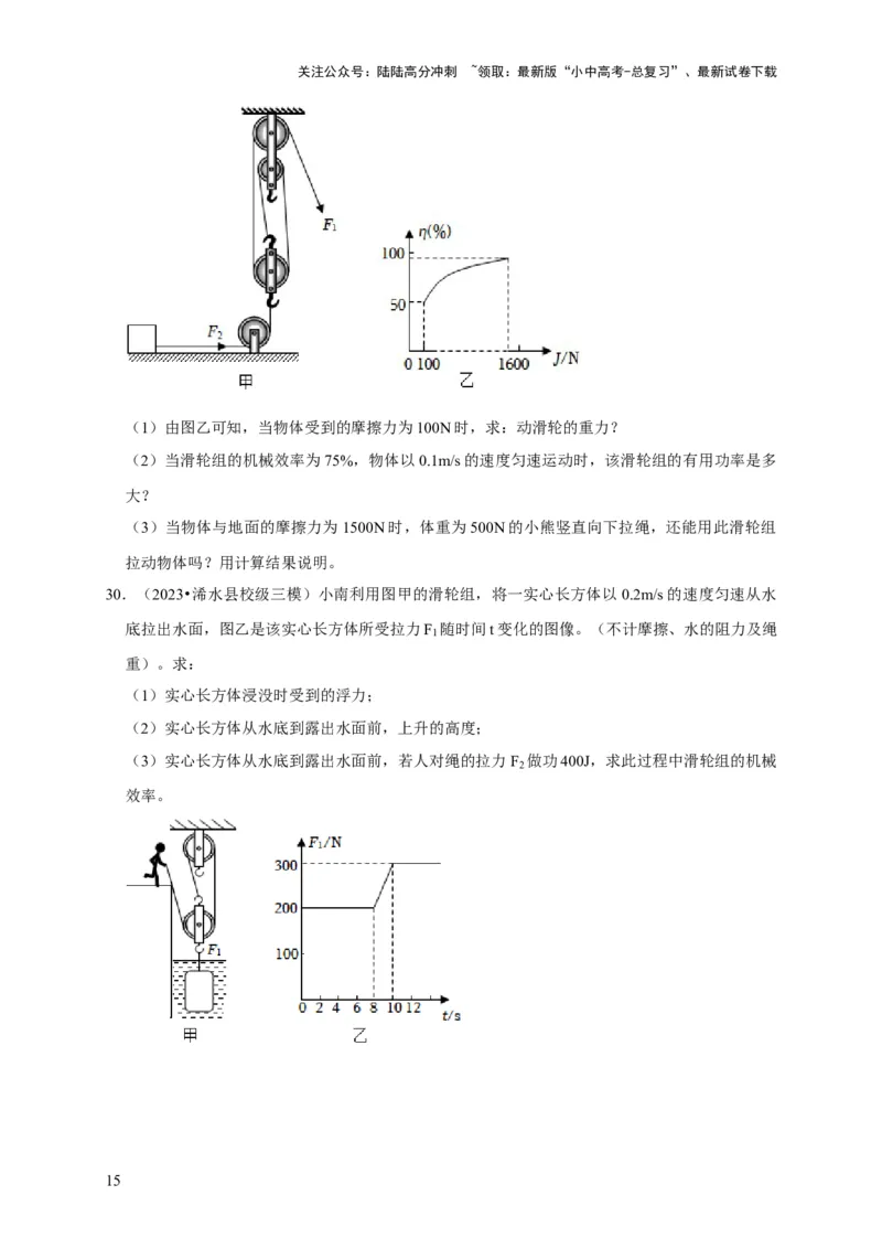 图像题03简单机械、机械效率（原卷版）_02中考总复习（2026版更新中）_04-物理-中考总复习_2024年中考复习资料_二轮复习_（讲义+练习）2024年中考物理二轮题型专项复习