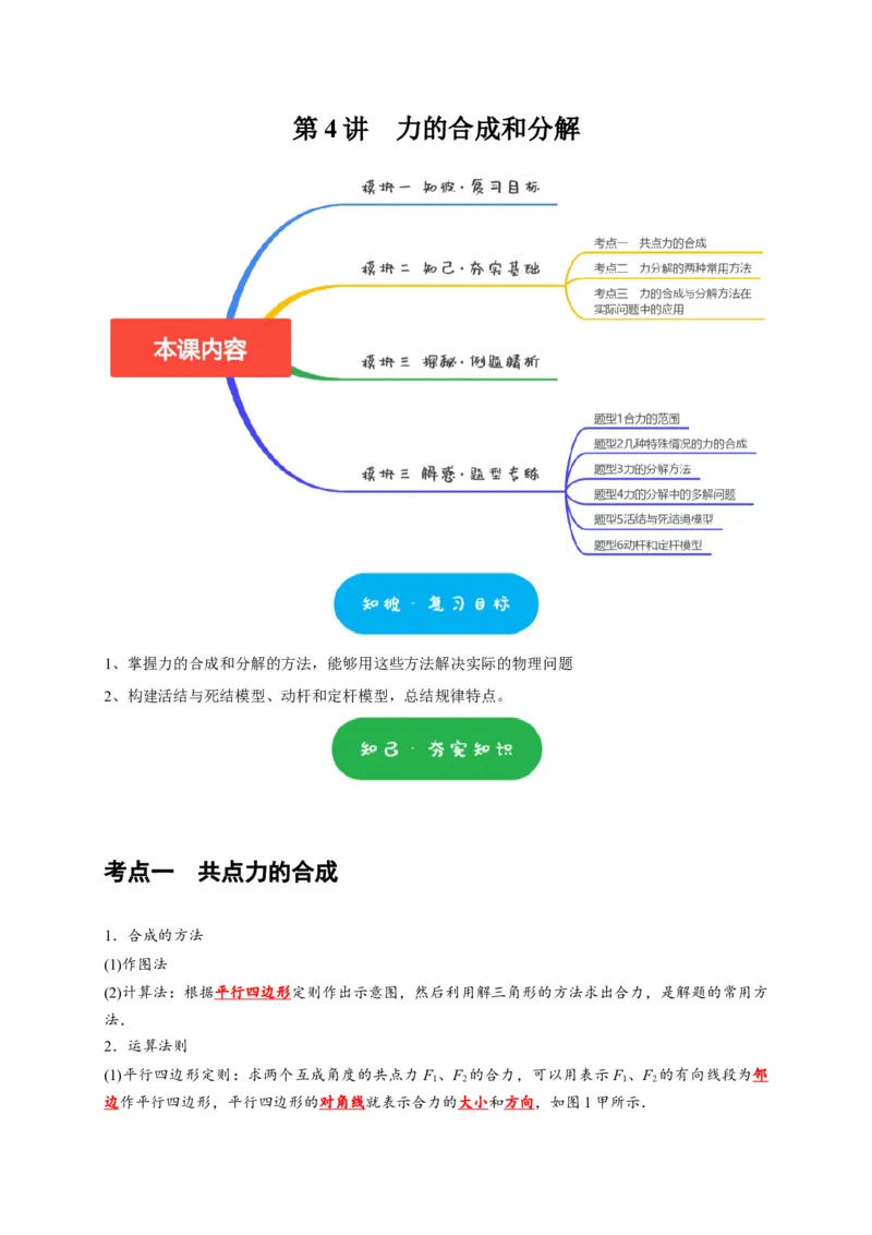 第4讲　力的合成和分解（解析版）_4.2025物理总复习_2025年新高考资料_一轮复习_2025届高考物理一轮复习考点精讲精练（全国通用）（完结）