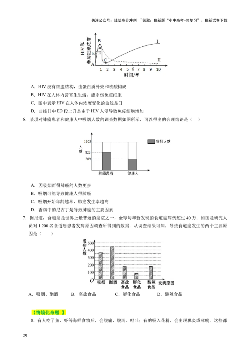 主题五人体生理与健康（讲练）（原卷版）_02中考总复习（2026版更新中）_08-生物-中考总复习_2025中考复习资料_2025中考二轮课件ppt+讲义+练习生物_讲义+练习