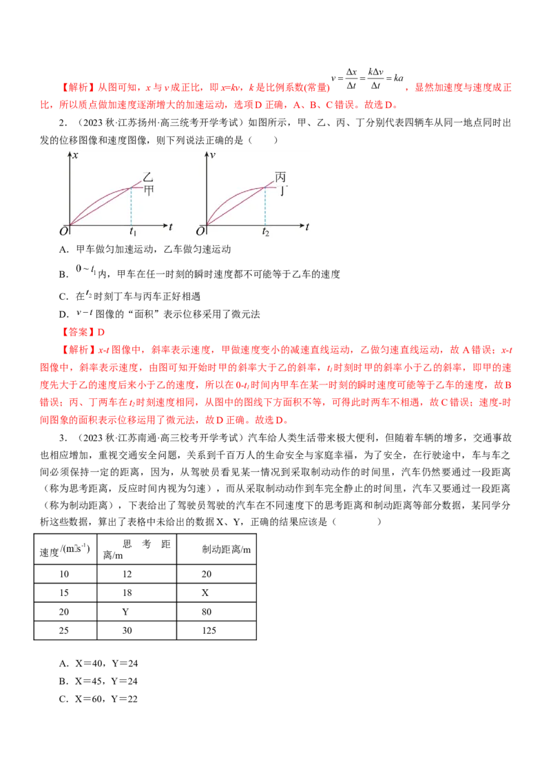 押江苏卷9题运动学牛顿运动定律（解析版）_4.2025物理总复习_2024年新高考资料_5.2024三轮冲刺_备战2024年高考物理临考题号押题（江苏卷）322751514