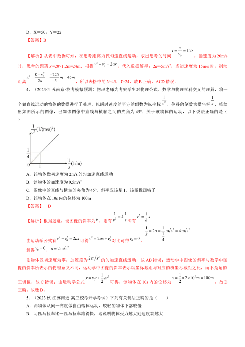 押江苏卷9题运动学牛顿运动定律（解析版）_4.2025物理总复习_2024年新高考资料_5.2024三轮冲刺_备战2024年高考物理临考题号押题（江苏卷）322751514