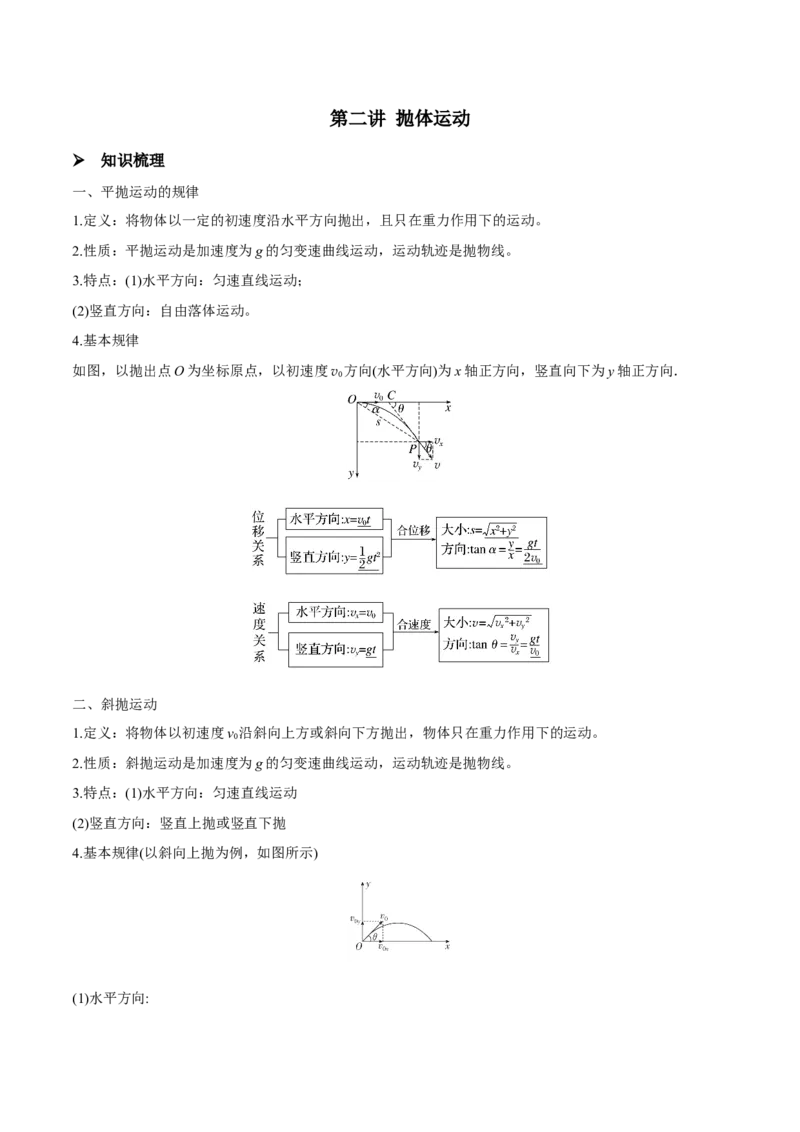 第二讲抛体运动（解析版）_4.2025物理总复习_2023年新高复习资料_一轮复习_2023年高三物理一轮复习精讲精练278111462_第四章曲线运动_第二讲抛体运动-2023年高三物理一轮复习精讲精练