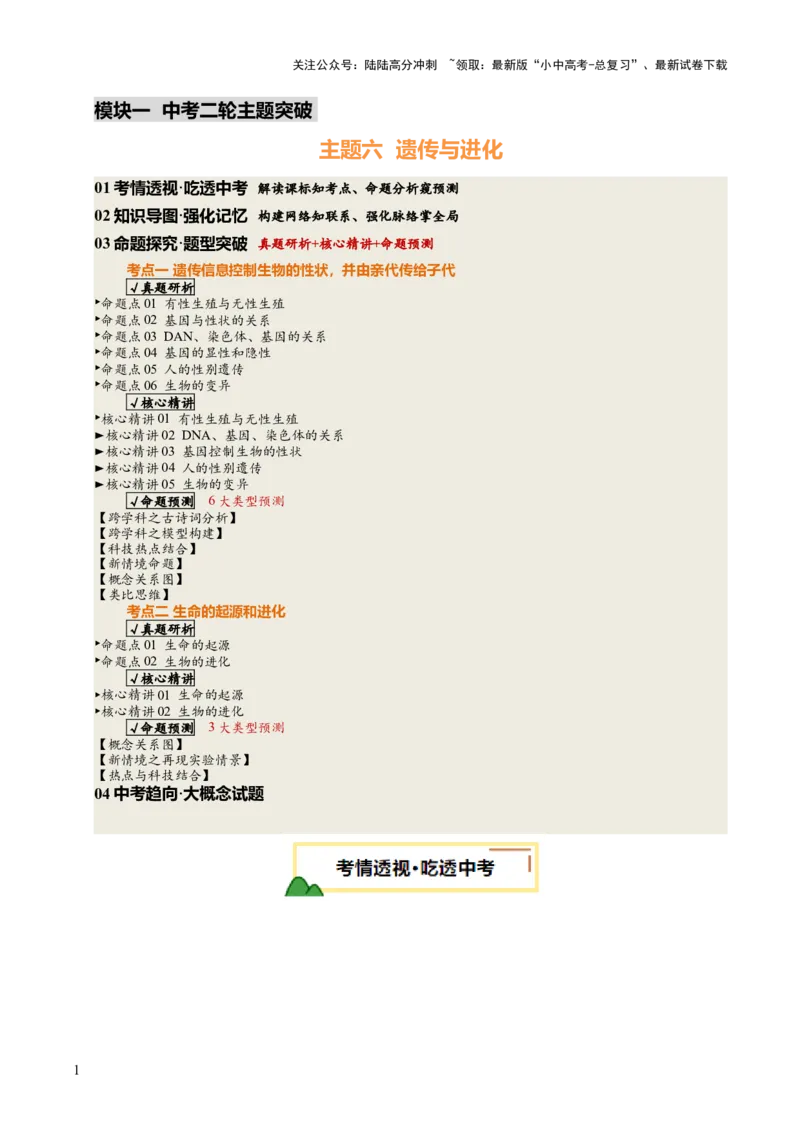 主题六遗传与进化（讲练）（原卷版）_02中考总复习（2026版更新中）_08-生物-中考总复习_2025中考复习资料_2025中考二轮课件ppt+讲义+练习生物_讲义+练习