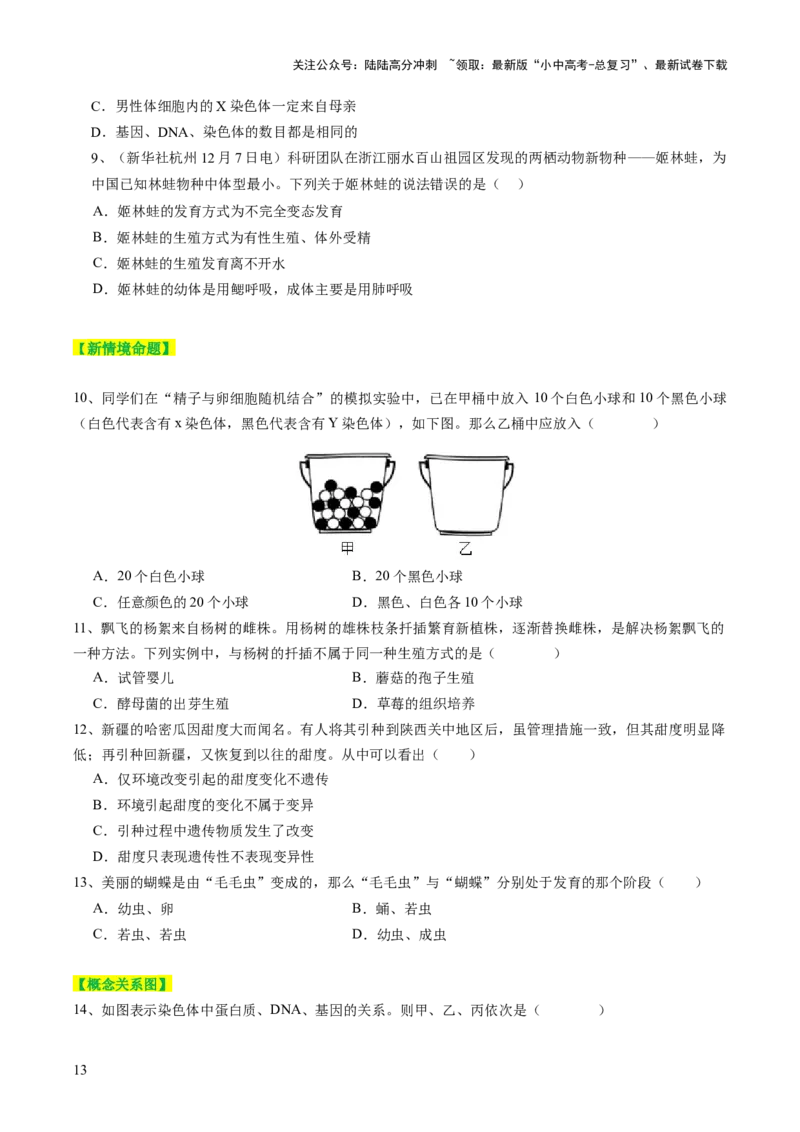 主题六遗传与进化（讲练）（原卷版）_02中考总复习（2026版更新中）_08-生物-中考总复习_2025中考复习资料_2025中考二轮课件ppt+讲义+练习生物_讲义+练习