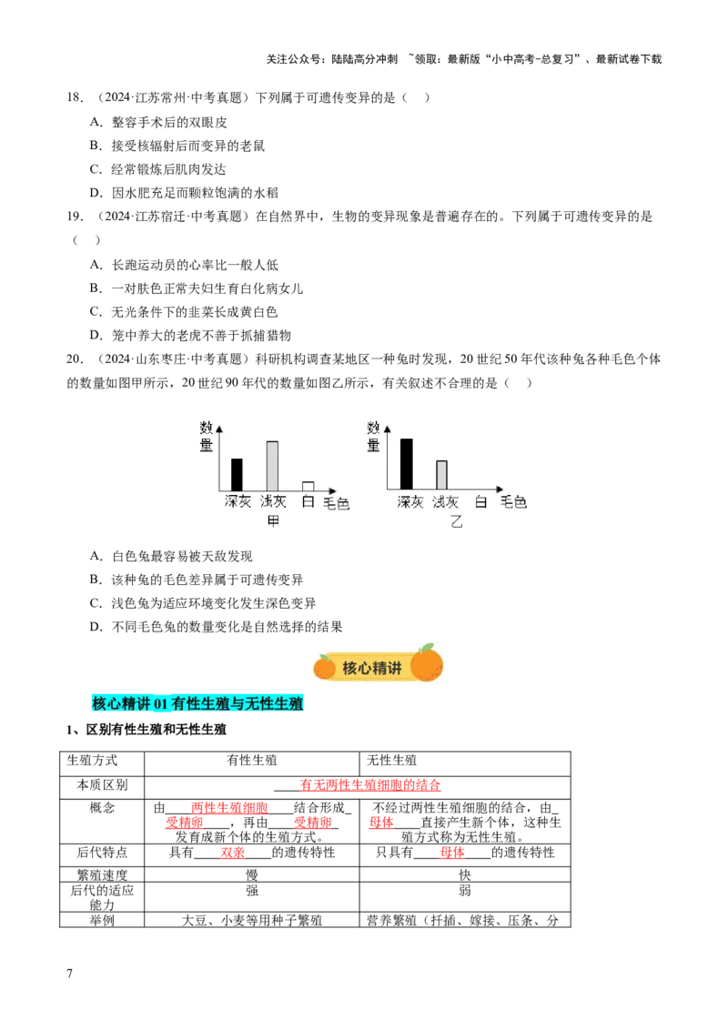 主题六遗传与进化（讲练）（原卷版）_02中考总复习（2026版更新中）_08-生物-中考总复习_2025中考复习资料_2025中考二轮课件ppt+讲义+练习生物_讲义+练习