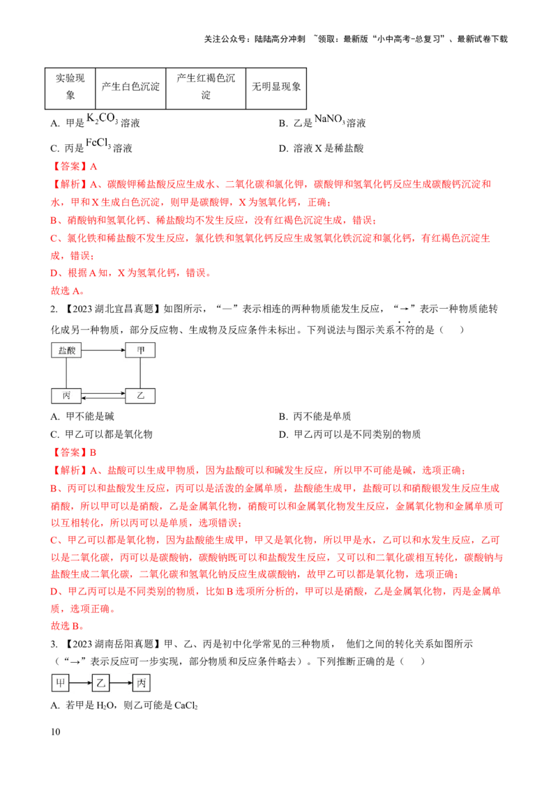 微专题7物质的转化与推断-备战2024年中考化学一轮复习考点帮（人教版）（解析版）_02中考总复习（2026版更新中）_05-化学-中考总复习_2024年中考复习资料_一轮复习资料_微专题突破