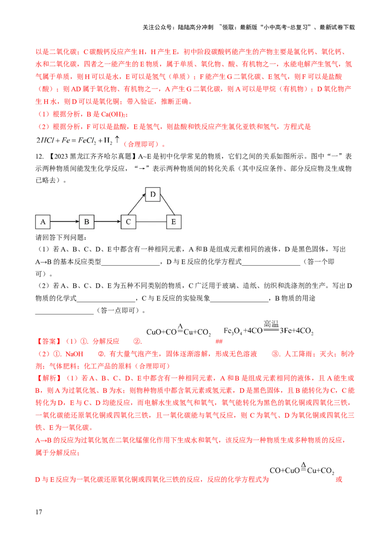 微专题7物质的转化与推断-备战2024年中考化学一轮复习考点帮（人教版）（解析版）_02中考总复习（2026版更新中）_05-化学-中考总复习_2024年中考复习资料_一轮复习资料_微专题突破