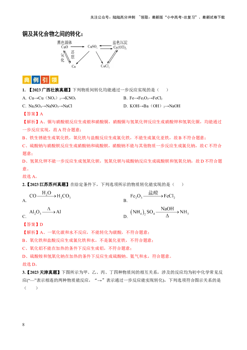 微专题7物质的转化与推断-备战2024年中考化学一轮复习考点帮（人教版）（解析版）_02中考总复习（2026版更新中）_05-化学-中考总复习_2024年中考复习资料_一轮复习资料_微专题突破