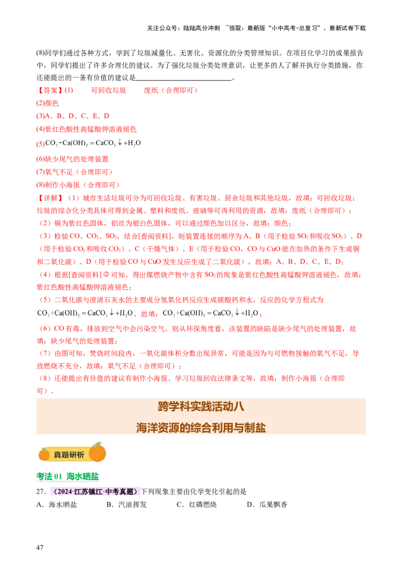 主题六跨学科实践活动（讲练）（解析版）_02中考总复习（2026版更新中）_05-化学-中考总复习_2025年中考复习资料_2025中考二轮课件ppt+讲义+练习化学_讲义+练习