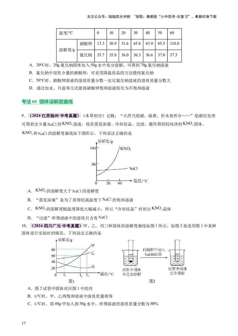 主题二物质的性质和应用Ⅱ&mdash;&mdash;水和溶液（讲练）（原卷版）_02中考总复习（2026版更新中）_05-化学-中考总复习_2025年中考复习资料_2025中考二轮课件ppt+讲义+练习化学_讲义+练习