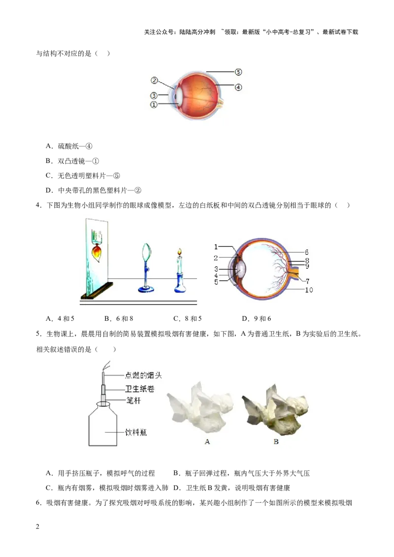 主题七生物学与社会&middot;跨学科实践（测试）（原卷版）_02中考总复习（2026版更新中）_08-生物-中考总复习_2025中考复习资料_2025中考二轮课件ppt+讲义+练习生物_测试