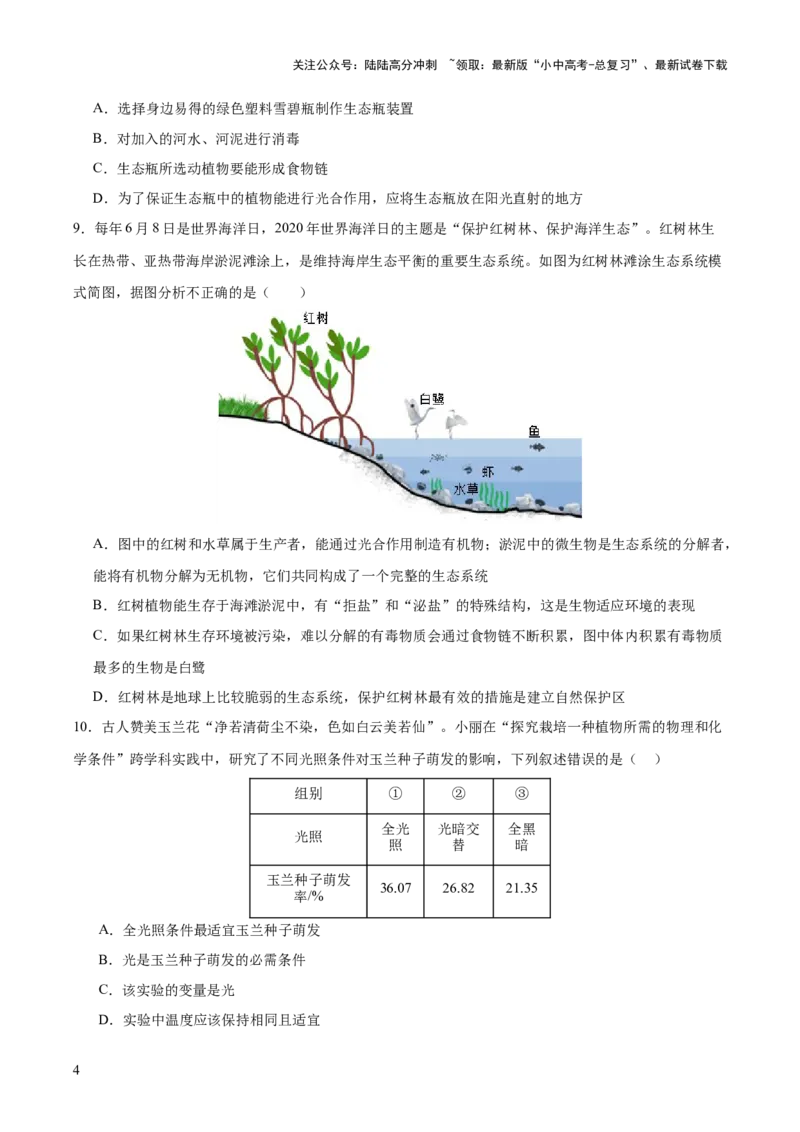 主题七生物学与社会&middot;跨学科实践（测试）（原卷版）_02中考总复习（2026版更新中）_08-生物-中考总复习_2025中考复习资料_2025中考二轮课件ppt+讲义+练习生物_测试