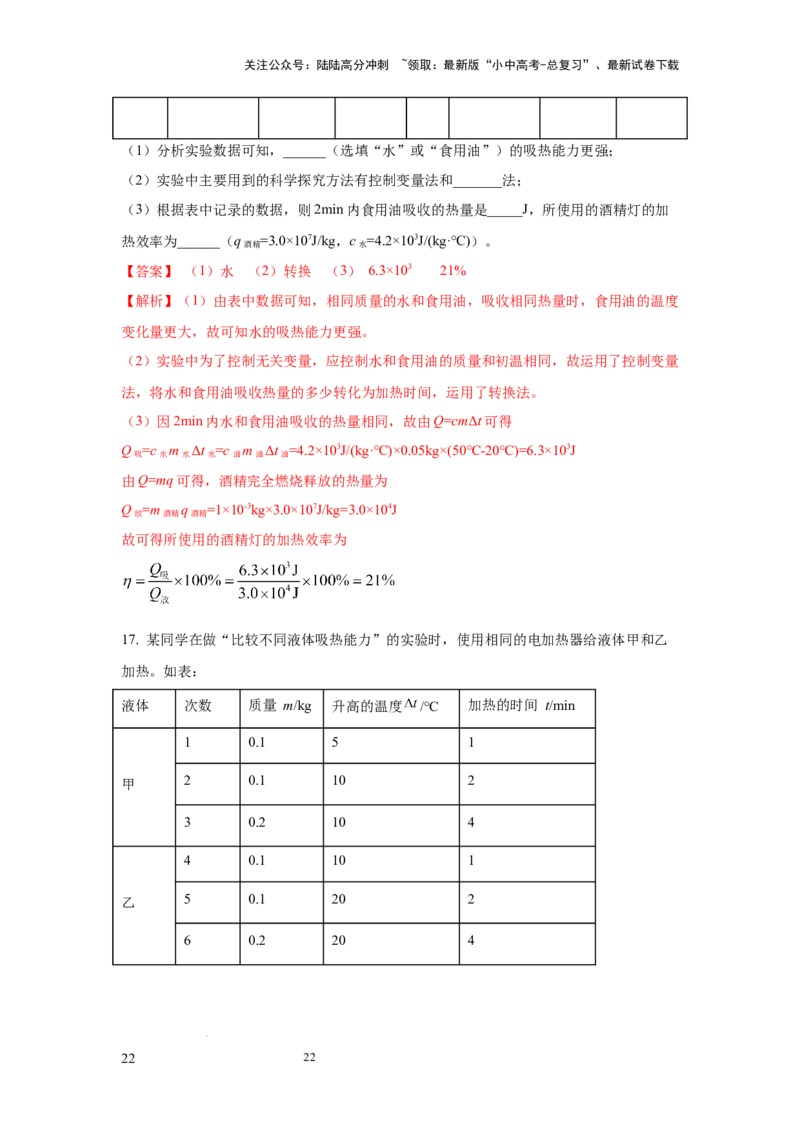 常考实验02.探究物质的比热容实验（解析版）_02中考总复习（2026版更新中）_04-物理-中考总复习_2025年中考复习资料_2025年物理中考二轮复习21个必考12个常考实验三题型新考法专项精练