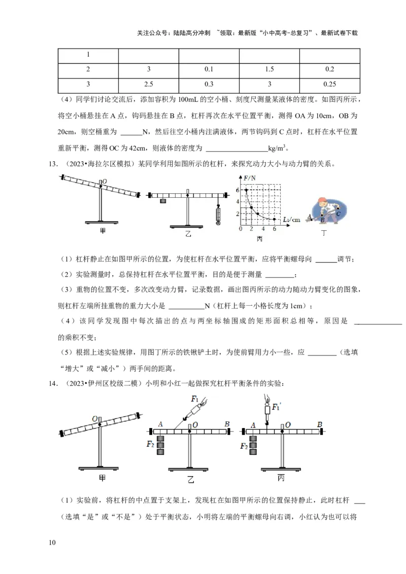 实验12探究杠杆的平衡条件（原卷版）_02中考总复习（2026版更新中）_04-物理-中考总复习_2024年中考复习资料_二轮复习_（讲义+练习）2024年中考物理二轮题型专项复习
