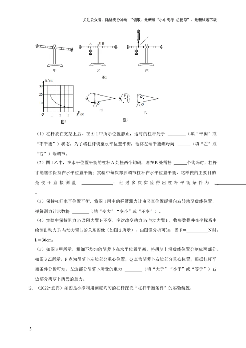 实验12探究杠杆的平衡条件（原卷版）_02中考总复习（2026版更新中）_04-物理-中考总复习_2024年中考复习资料_二轮复习_（讲义+练习）2024年中考物理二轮题型专项复习
