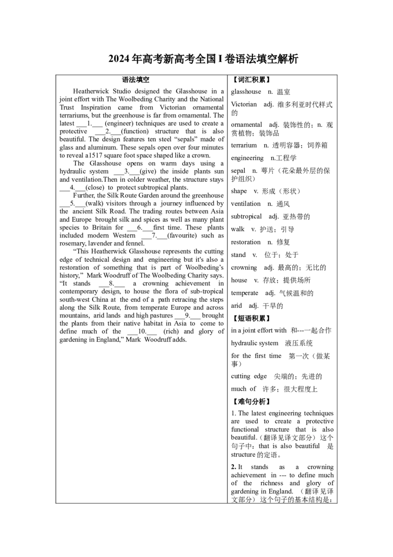 2024年高考英语真题（新高考I卷）语法填空 解读分析学案_3.2025英语总复习_2025年新高考资料_专项复习_备考2025&middot;真题解码2024年高考英语真题（新高考I卷）各题型解读分析学案