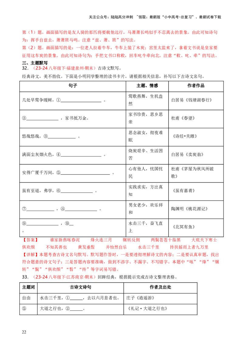 八年级下册必备篇目默写-备战2025年中考语文一轮复习古诗文默写（全国通用）解析版_02中考总复习（2026版更新中）_01-语文-中考总复习_2025年中考资料_中考文言文专项
