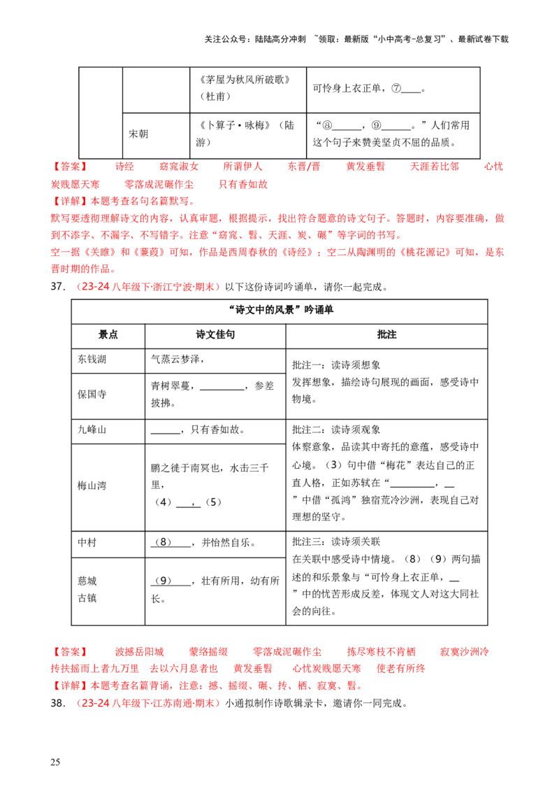 八年级下册必备篇目默写-备战2025年中考语文一轮复习古诗文默写（全国通用）解析版_02中考总复习（2026版更新中）_01-语文-中考总复习_2025年中考资料_中考文言文专项