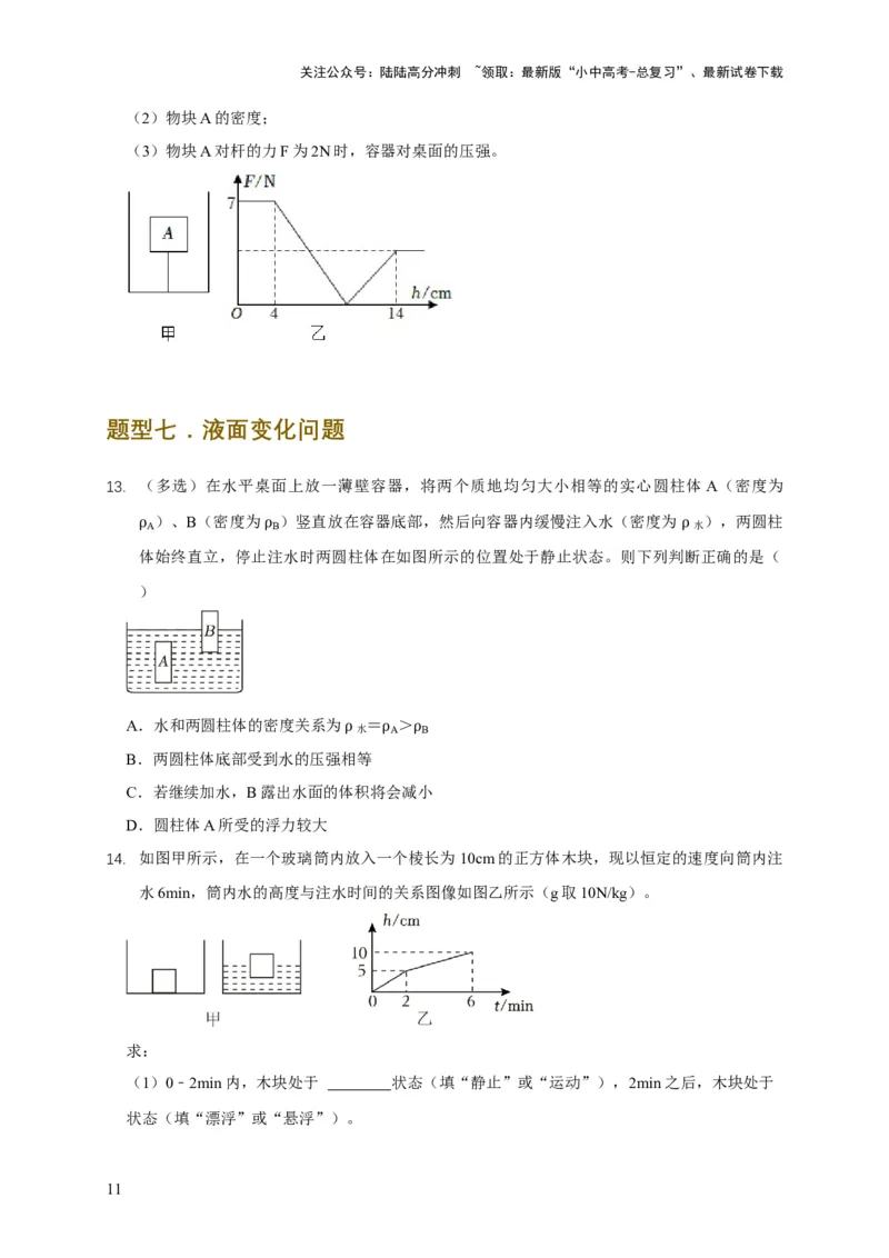 易错点09会分析物体在水中的浮沉问题（5陷阱点7题型）（原卷版）_02中考总复习（2026版更新中）_04-物理-中考总复习_2025年中考复习资料_2025年中考物理考试易错题（全国通用）
