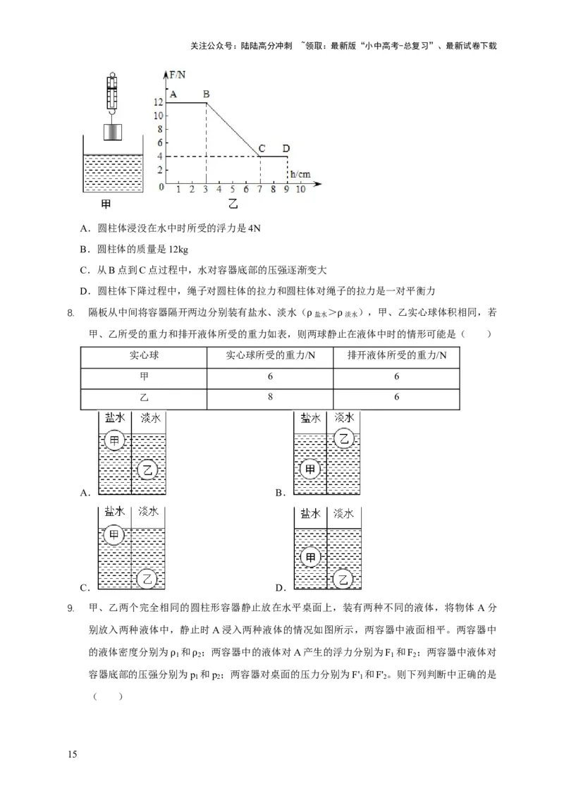 易错点09会分析物体在水中的浮沉问题（5陷阱点7题型）（原卷版）_02中考总复习（2026版更新中）_04-物理-中考总复习_2025年中考复习资料_2025年中考物理考试易错题（全国通用）
