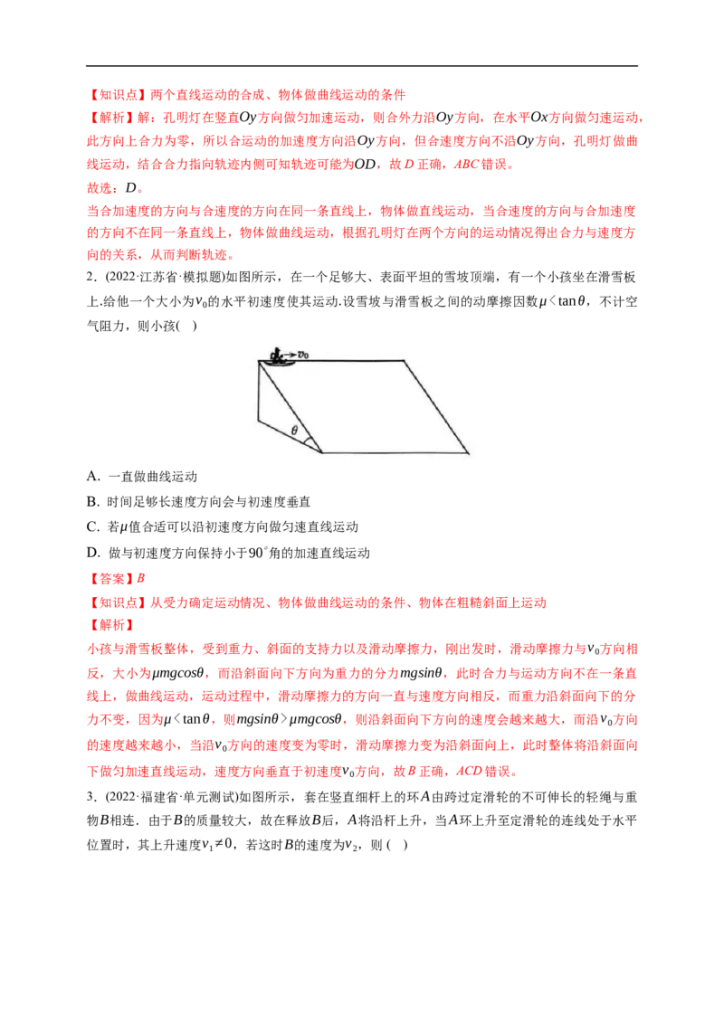 第01练　曲线运动　运动的合成与分解（解析版）_4.2025物理总复习_2023年新高复习资料_一轮复习_2023年高考物理一轮复习小题多维练（新高考专用）_第四章　曲线运动_第01练