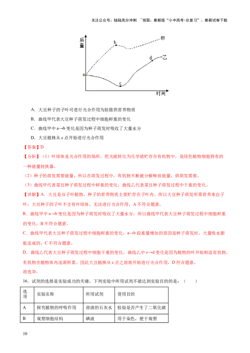 主题四植物的生活（测试）（解析版）_02中考总复习（2026版更新中）_08-生物-中考总复习_2025中考复习资料_2025中考二轮课件ppt+讲义+练习生物_测试
