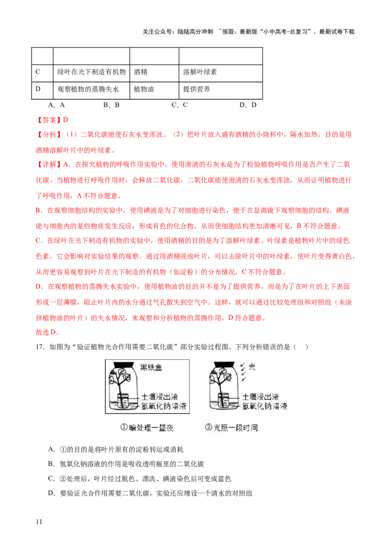 主题四植物的生活（测试）（解析版）_02中考总复习（2026版更新中）_08-生物-中考总复习_2025中考复习资料_2025中考二轮课件ppt+讲义+练习生物_测试
