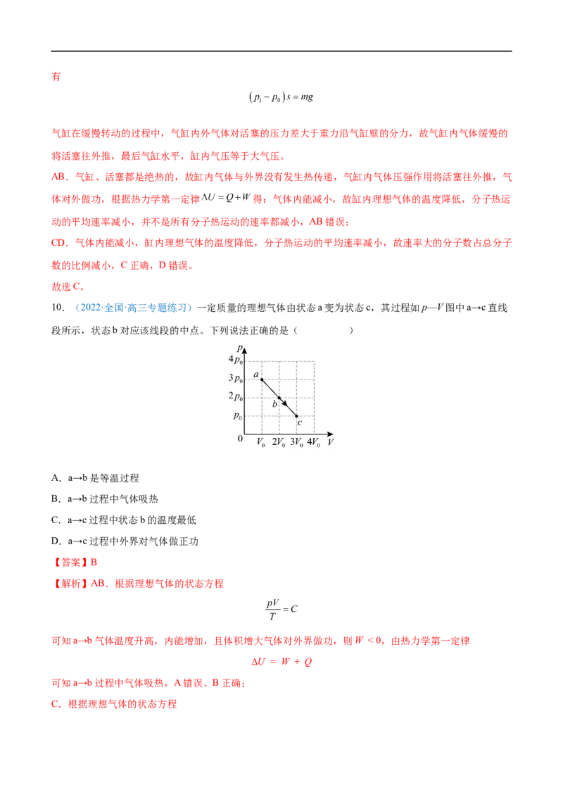 专题35热力学定律与能量守恒定律&mdash;&mdash;全攻略备战2023年高考物理一轮重难点复习（解析版）_4.2025物理总复习_2023年新高复习资料_一轮复习