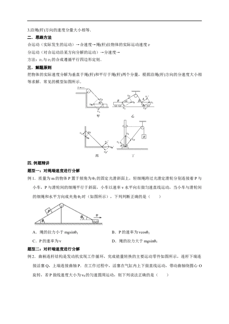 第14讲绳、杆连接体（原卷版）_4.2025物理总复习_2023年新高复习资料_专项复习_2023届高三物理高考复习101微专题模型精讲精练