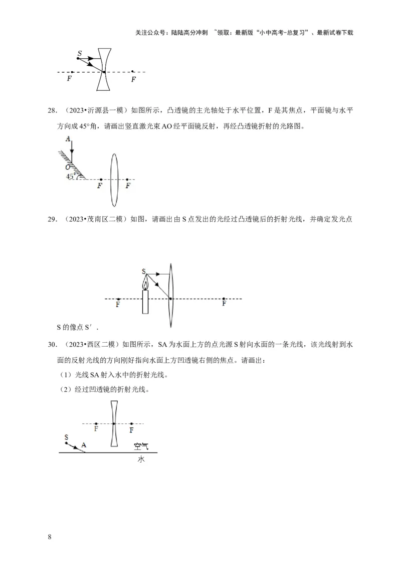 作图题02光学类（原卷版）_02中考总复习（2026版更新中）_04-物理-中考总复习_2024年中考复习资料_二轮复习_（讲义+练习）2024年中考物理二轮题型专项复习