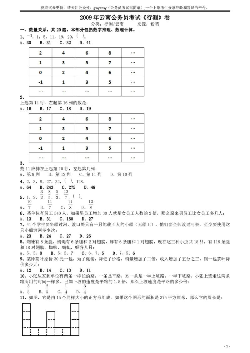 2009年云南公务员考试《行测》卷_34省+国考真题_34省考+国考pdf版推荐用这个版本_34省行测+申论真题pdf推荐用这个版本_云南公务员考试真题pdf版_题目