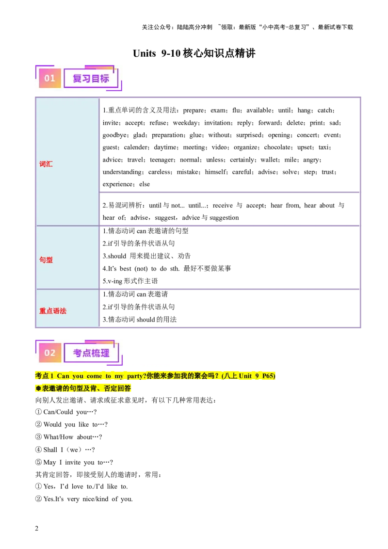 八上Units9-10（讲义）-备战2024年中考英语一轮复习教材梳理（人教版）（学生版）_02中考总复习（2026版更新中）_03-英语-中考总复习_2024年中考复习资料_一轮复习