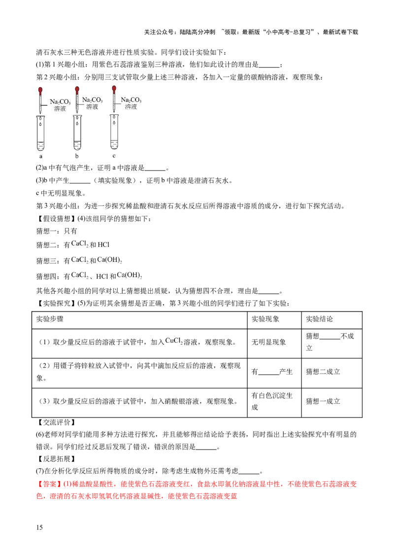 主题二物质的性质与应用常见的酸碱盐（测试）（解析版）_02中考总复习（2026版更新中）_05-化学-中考总复习_2025年中考复习资料_2025中考化学一轮复习讲义+课件_练习