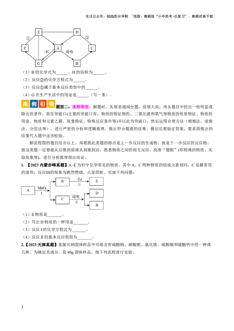 微专题7物质的转化与推断-备战2024年中考化学一轮复习考点帮（人教版）（原卷版）_02中考总复习（2026版更新中）_05-化学-中考总复习_2024年中考复习资料_一轮复习资料_微专题突破